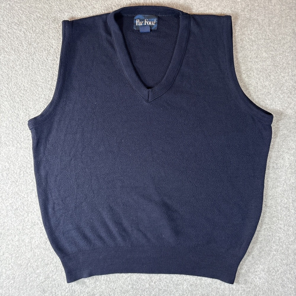 VTG Par Four Sleeveless‎ V Neck Acrylic Vest Mens L Navy Blue Golf 70s 80s